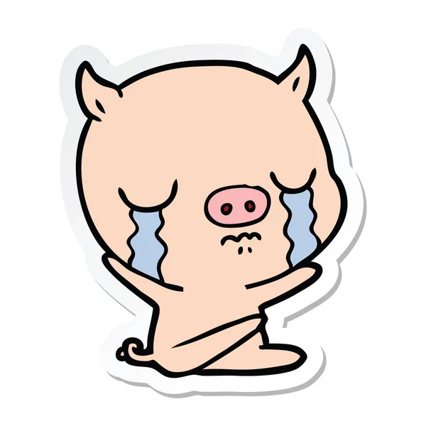 Autocollant d'un dessin animé assis porc pleurer — Image vectorielle