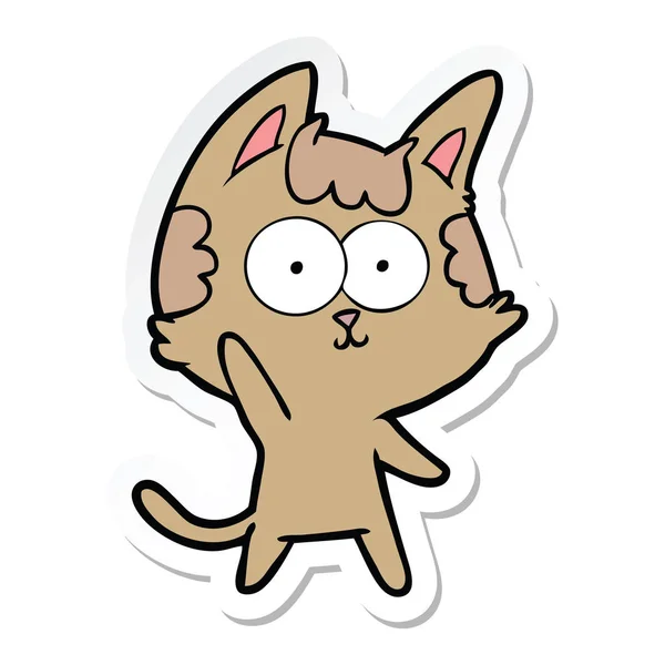Pegatina de un gato de dibujos animados feliz — Vector de stock