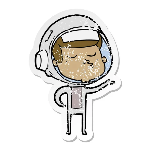 Distressed sticker of a cartoon confident astronaut — Stock Vector