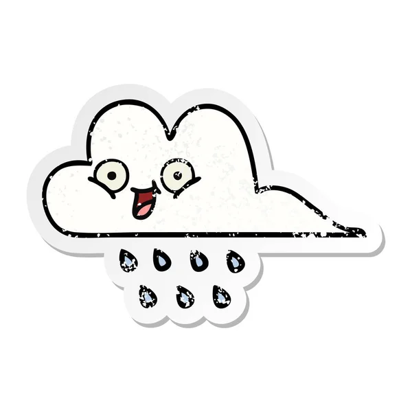 Pegatina angustiada de una linda nube de lluvia de dibujos animados — Vector de stock