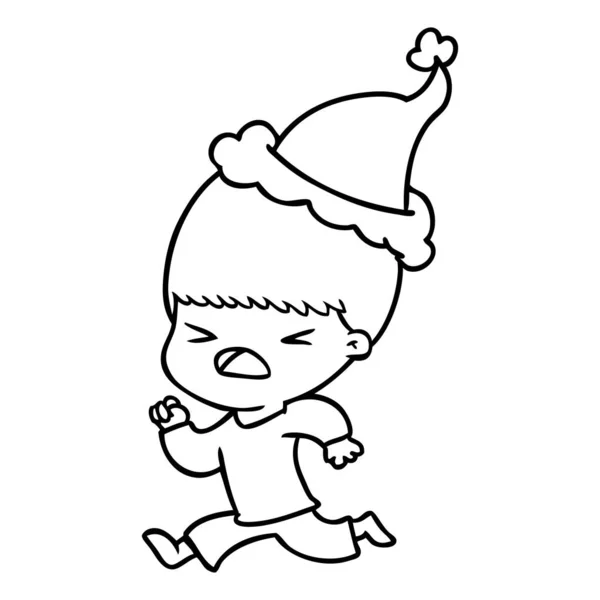 Dessin Main Homme Stressé Portant Chapeau Père Noël — Image vectorielle