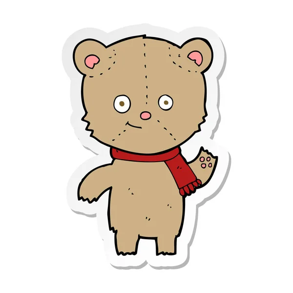Etiqueta Urso Pelúcia Dos Desenhos Animados Acenando — Vetor de Stock