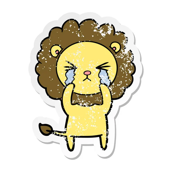 Distressed Sticker Cartoon Crying Lion — Stock Vector