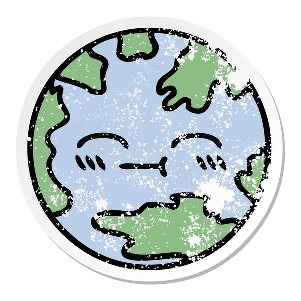 Distressed Sticker Cute Cartoon Planet Earth — Stock Vector