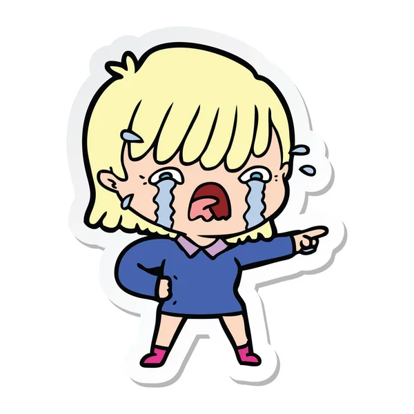 Sticker of a cartoon girl crying — Stock Vector