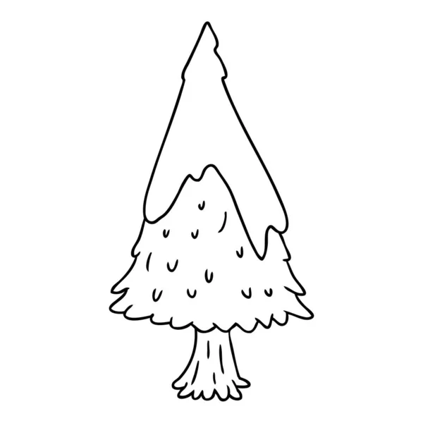 Linha Desenhada Mão Desenho Doodle Única Neve Árvore Coberta — Vetor de Stock