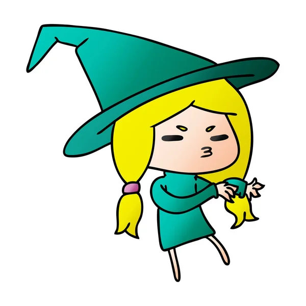 Gradient Cartoon Illustration Cute Witch Kawaii Girl — Stock Vector