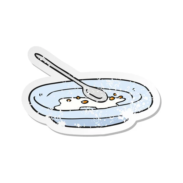 Retro distressed sticker of a cartoon empty cereal bowl — Stock Vector