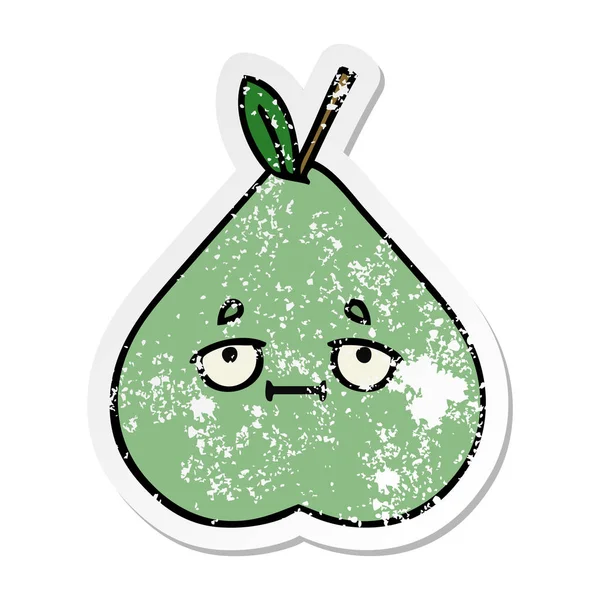 Verontruste Sticker Voor Een Leuke Cartoon Groene Pear — Stockvector