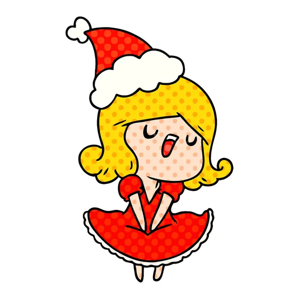 Dibujos Animados Navidad Dibujados Mano Chica Kawaii — Vector de stock