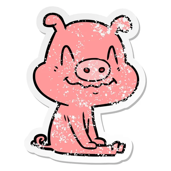 一个紧张的卡通猪坐苦恼的贴纸 — 图库矢量图片