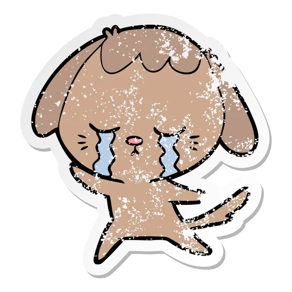 Distressed Sticker Cartoon Crying Dog — Stock Vector