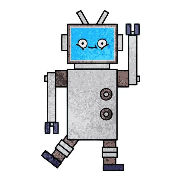 Retro Grunge Textúra Rajzfilm Egy Robot — Stock Vector