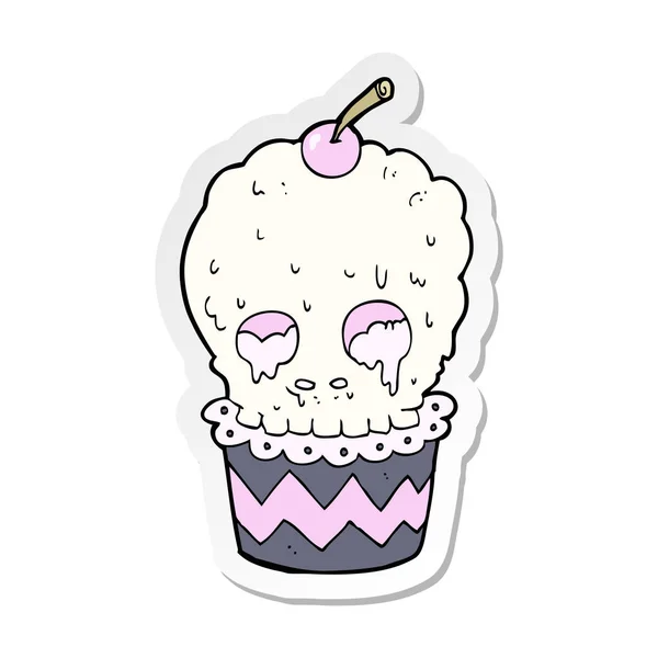 Etiqueta de um assustador crânio cupcake desenhos animados — Vetor de Stock