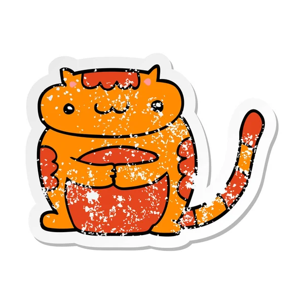 Verontruste Sticker Van Een Leuke Cartoon Kat — Stockvector