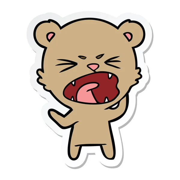 Adesivo di un cartone animato arrabbiato orso urla — Vettoriale Stock