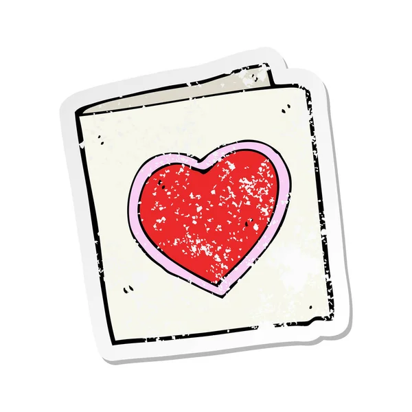 Retro Distressed Sticker Cartoon Love Heart Card — Stock Vector