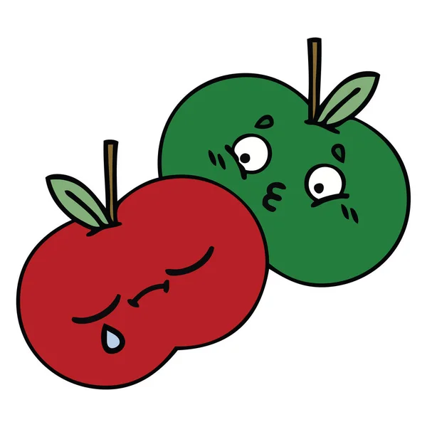Drăguț desen animat suculent mere — Vector de stoc