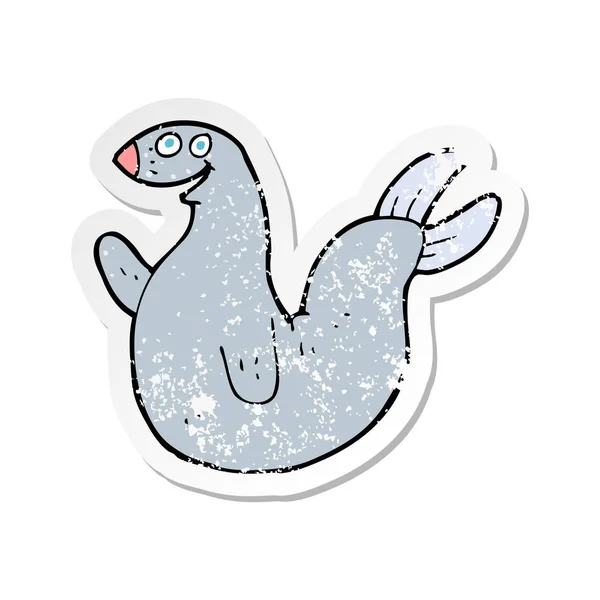 Retro Noodlijdende Sticker Van Een Cartoon Happy Seal — Stockvector