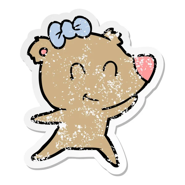 Verontruste sticker van een vrouwelijke bear cartoon — Stockvector
