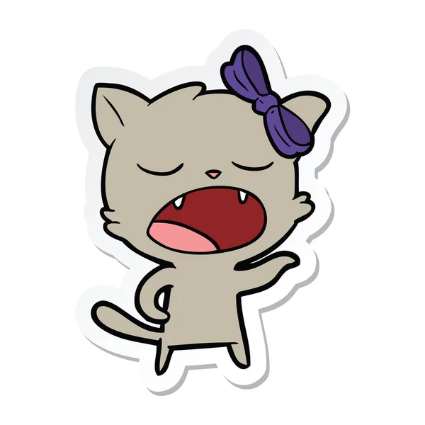 Etiqueta de um desenho animado bocejando gato —  Vetores de Stock