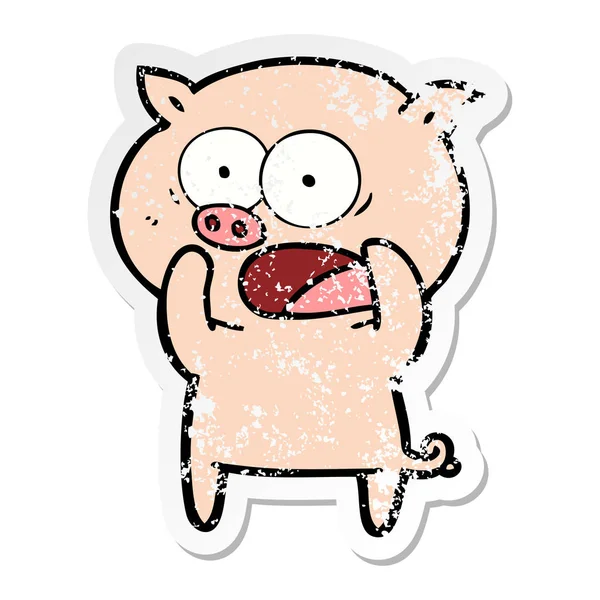 Etiqueta Angustiada Porco Desenho Animado Gritando —  Vetores de Stock