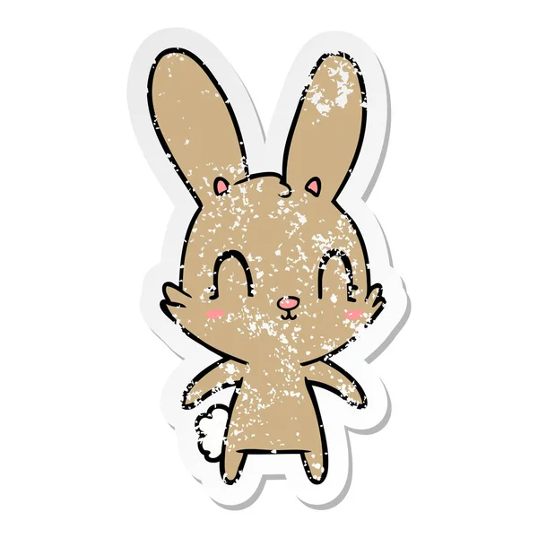 Distressed sticker of a cute cartoon rabbit — Stock Vector