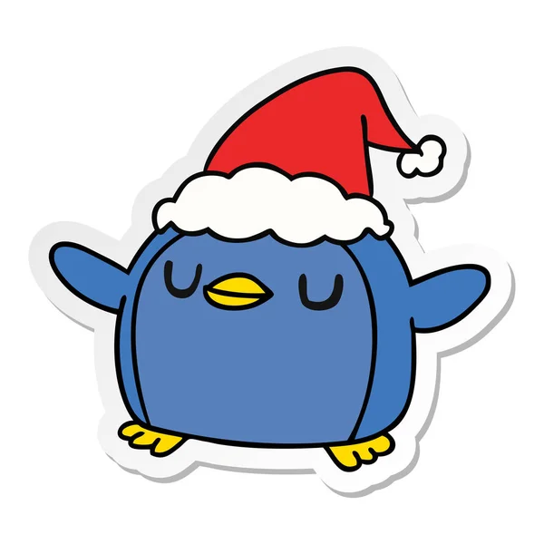 Hand Getekend Kerst Sticker Cartoon Van Kawaii Pinguïn — Stockvector