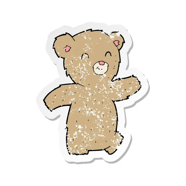 Retro Distressed Sticker Cartoon Teddy Bear — Stock Vector