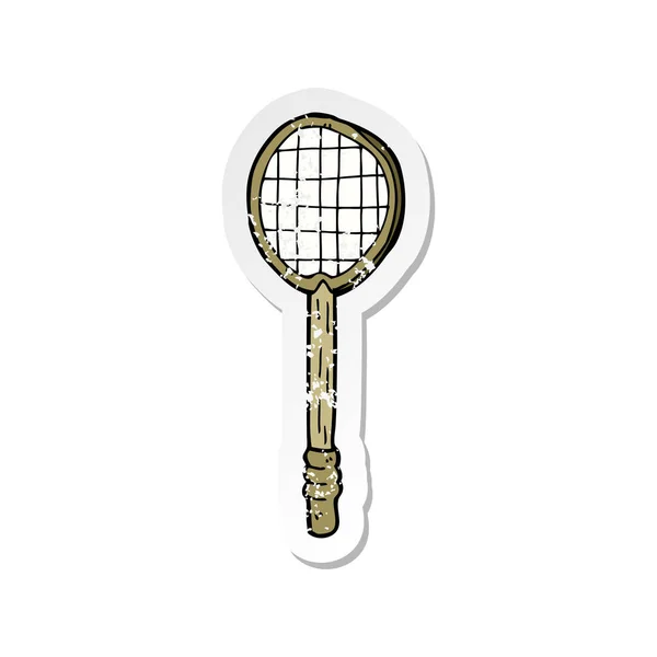 Retro Distressed Sticker Cartoon Old Tennis Racket — Stock Vector
