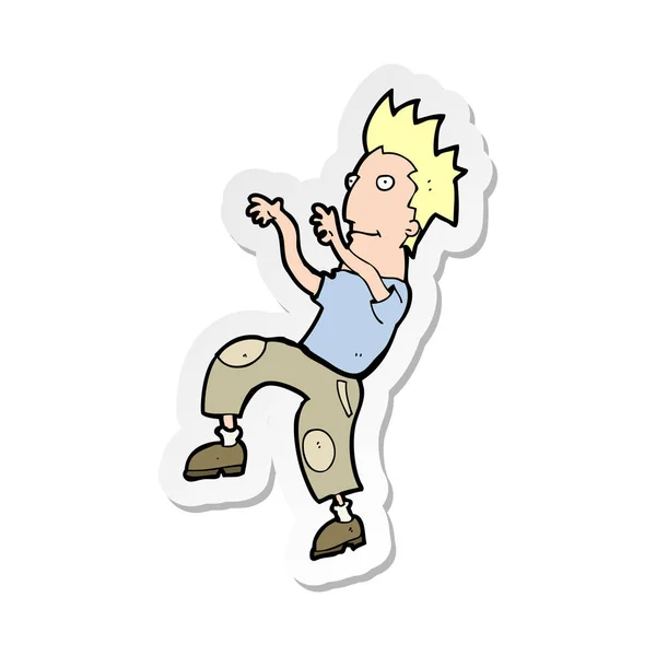 Sticker of a cartoon happy man doing funny dance — Stock Vector