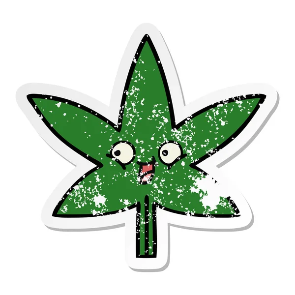 Calcomanía Angustiada Una Linda Hoja Marihuana Dibujos Animados — Vector de stock