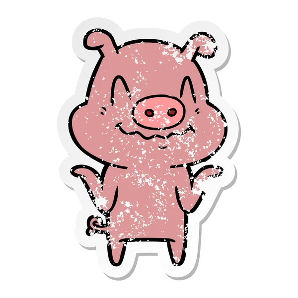 Autocollant affligé d'un cochon de dessin animé nerveux — Image vectorielle