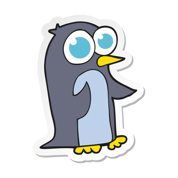 Aufkleber eines Cartoon-Pinguins mit großen Augen — Stockvektor