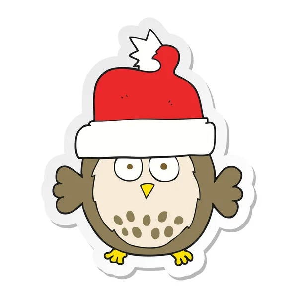 Etiket Noel Şapka Giymiş Bir Karikatür Baykuş — Stok Vektör