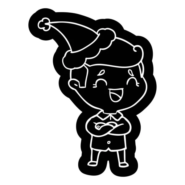 Ícone Desenho Animado Peculiar Homem Rindo Usando Chapéu Santa —  Vetores de Stock