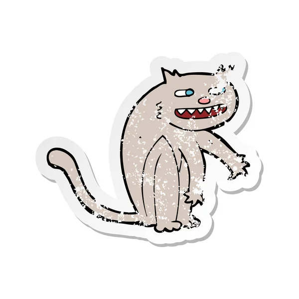 Retro Nödställda Klistermärke Tecknad Lycklig Katt — Stock vektor
