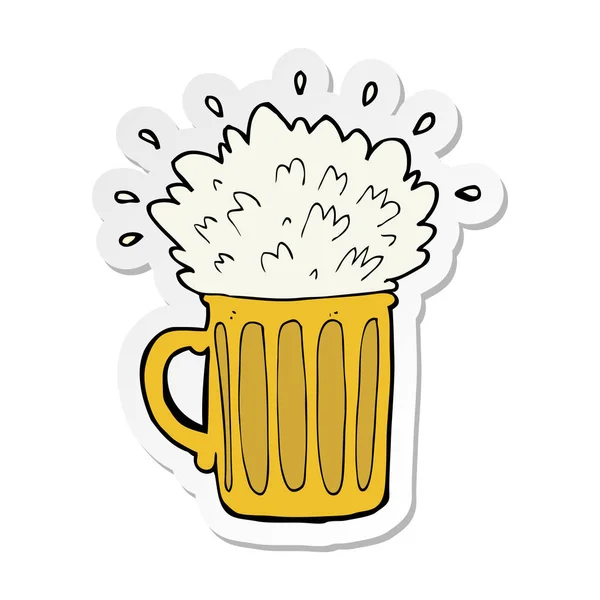 Sticker of a cartoon frothy beer — Stock Vector