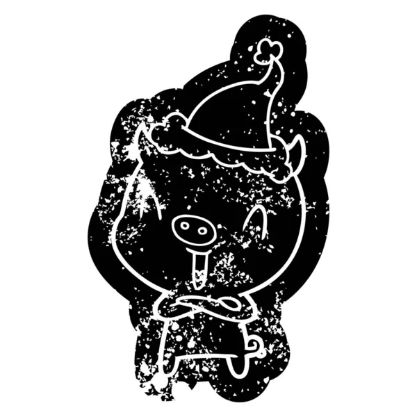 Счастливый Причудливый Мультфильм Пиге Шляпе Санта — стоковый вектор