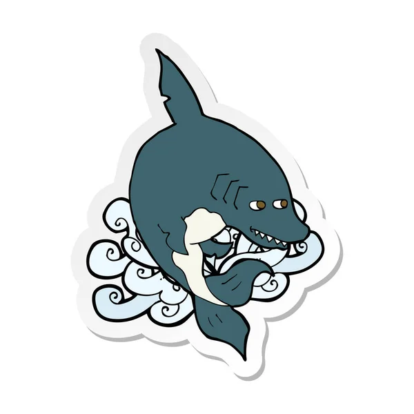 Pegatina Divertido Tiburón Dibujos Animados — Archivo Imágenes Vectoriales