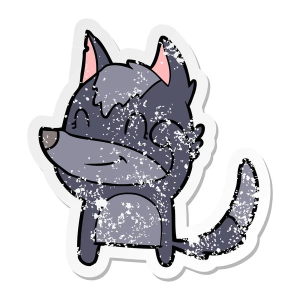 Distressed Sticker Friendly Cartoon Wolf — Stock Vector