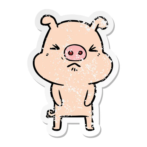 Distressed Sticker Cartoon Grumpy Pig — Stock Vector