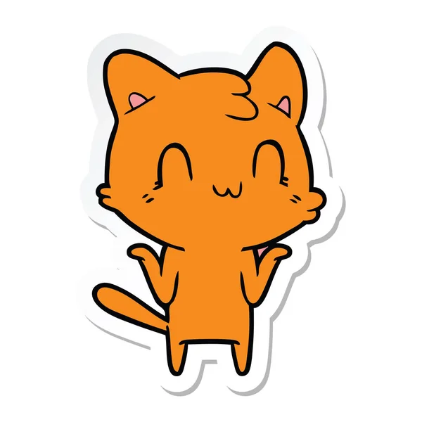 Etiqueta Gato Feliz Desenho Animado —  Vetores de Stock
