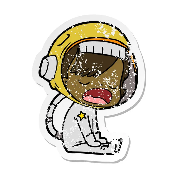 Etiqueta angustiada de um astronauta falante de desenhos animados — Vetor de Stock