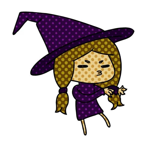 Cartoon Illustration Cute Witch Kawaii Girl — Stock Vector