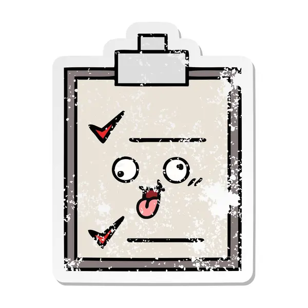 Verontruste Sticker Van Een Leuke Cartoon Checklist — Stockvector