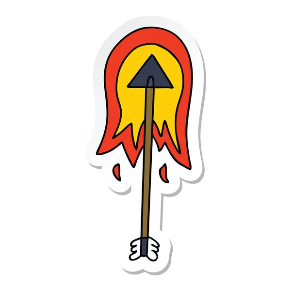 矢印を燃焼風変わりな手の描かれた漫画のステッカー — ストックベクタ