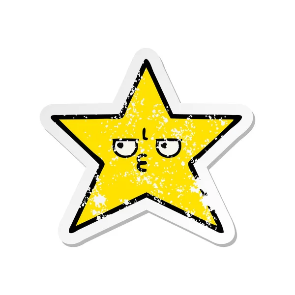 Calcomanía angustiada de una linda estrella de oro de dibujos animados — Vector de stock