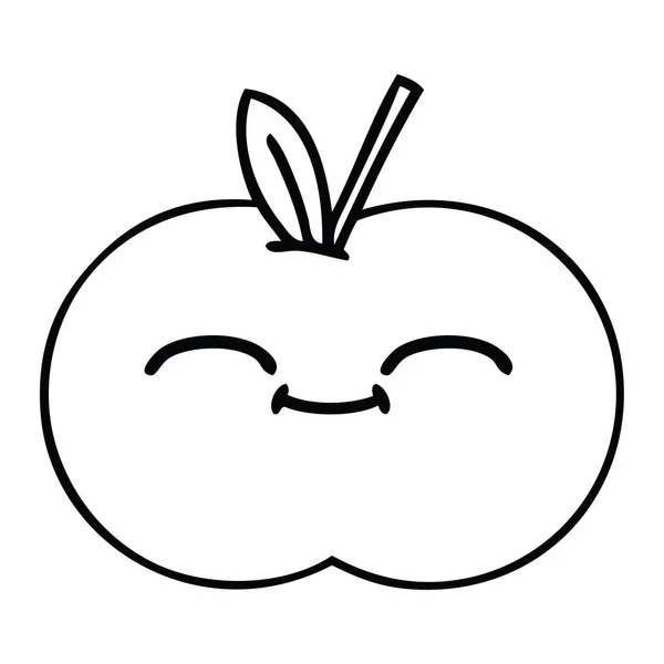 Línea dibujo dibujos animados manzana roja — Vector de stock