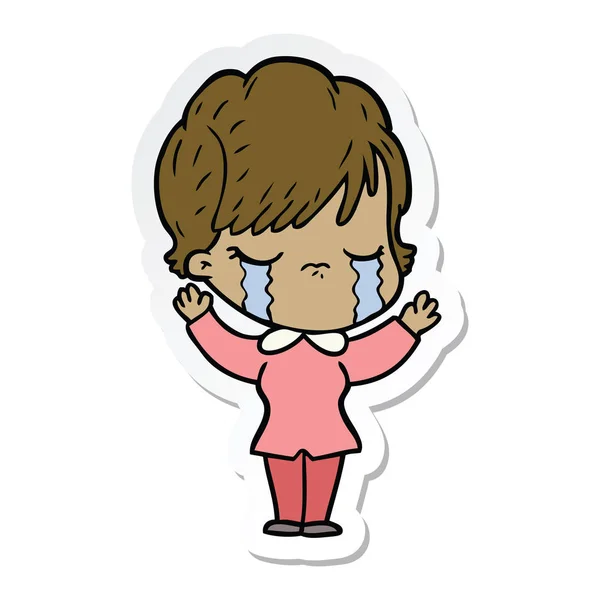 Sticker Cartoon Woman Crying — Stock Vector